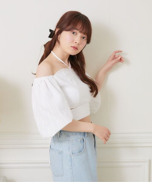 ems excite（エムズエキサイト）の「サイドスリットBリボンBL（シャツ/ブラウス・レディース・ブルー/オレンジ/ホワイト・FREE）」の10枚目の写真