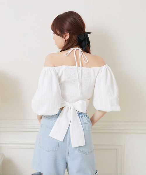 ems excite（エムズエキサイト）の「サイドスリットBリボンBL（シャツ/ブラウス・レディース・ブルー/オレンジ/ホワイト・FREE）」の11枚目の写真