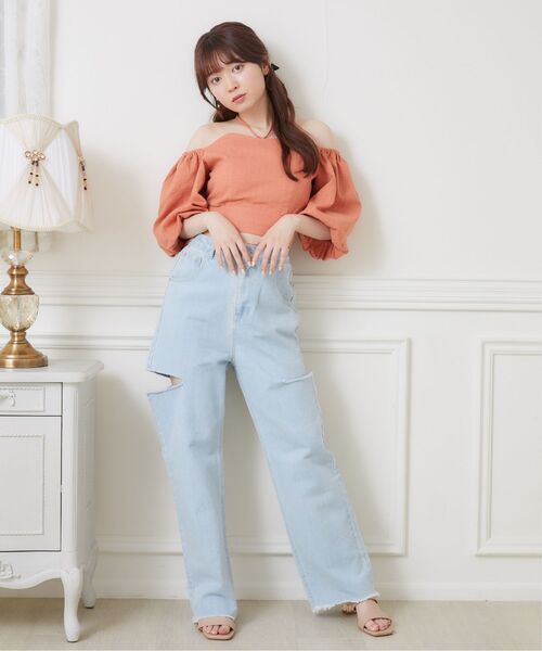 ems excite（エムズエキサイト）の「サイドスリットBリボンBL（シャツ/ブラウス・レディース・ブルー/オレンジ/ホワイト・FREE）」の12枚目の写真