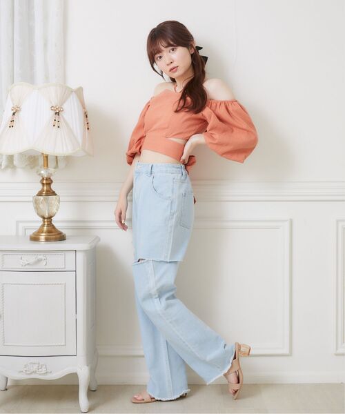 ems excite（エムズエキサイト）の「サイドスリットBリボンBL（シャツ/ブラウス・レディース・ブルー/オレンジ/ホワイト・FREE）」の13枚目の写真