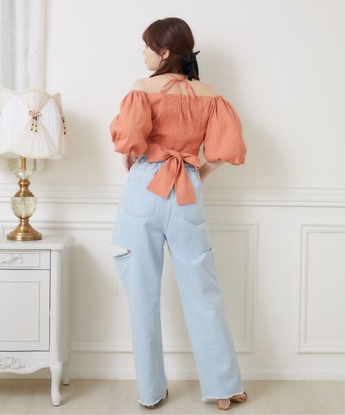 ems excite（エムズエキサイト）の「サイドスリットBリボンBL（シャツ/ブラウス・レディース・ブルー/オレンジ/ホワイト・FREE）」の15枚目の写真