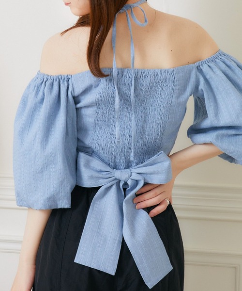 ems excite（エムズエキサイト）の「サイドスリットBリボンBL（シャツ/ブラウス・レディース・ブルー/オレンジ/ホワイト・FREE）」の3枚目の写真