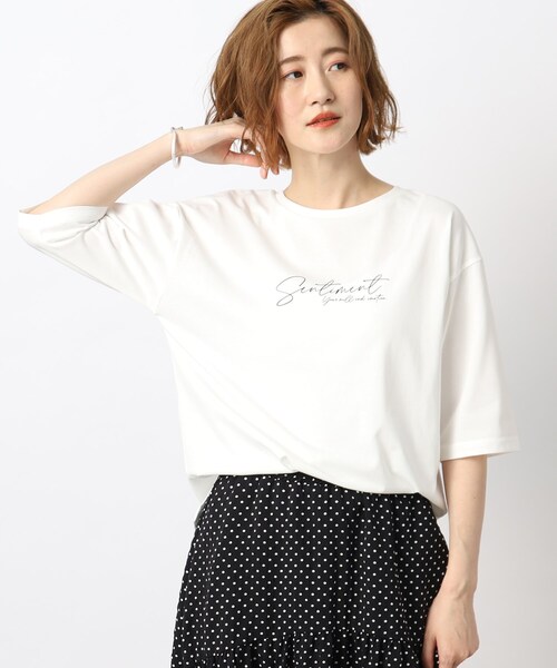 grove（グローブ）の「◆【ひんやり】5分袖ロゴプリントTシャツ（Tシャツ/カットソー・レディース・ブラック/ベージュ系その他4/ホワイト系3/オフホワイト・02/03/05/01/04）」の2枚目の写真