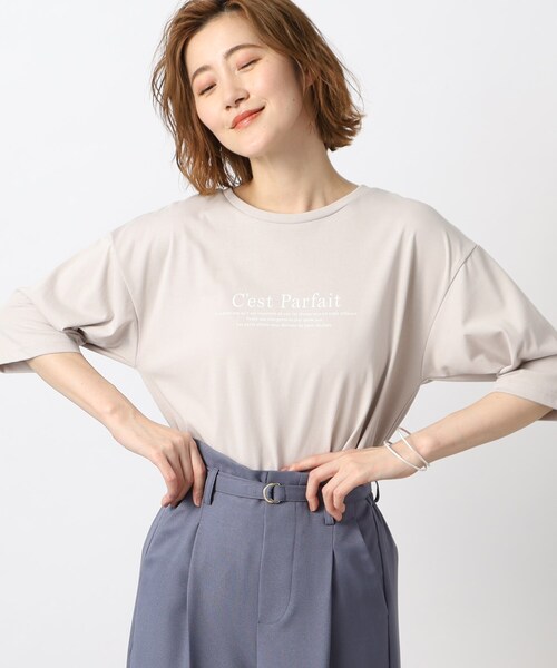 grove（グローブ）の「◆【ひんやり】5分袖ロゴプリントTシャツ（Tシャツ/カットソー・レディース・ブラック/ベージュ系その他4/ホワイト系3/オフホワイト・02/03/05/01/04）」の4枚目の写真