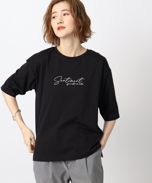 grove（グローブ）の「◆【ひんやり】5分袖ロゴプリントTシャツ（Tシャツ/カットソー・レディース・ブラック/ベージュ系その他4/ホワイト系3/オフホワイト・02/03/05/01/04）」の3枚目の写真