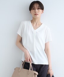 【通勤に最適！/洗える/UVケア】Vネックタックデザインブラウス