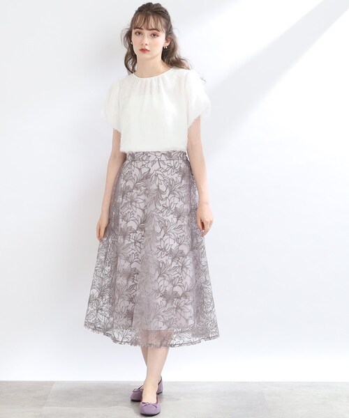 couture brooch（クチュールブローチ）の「◆【S-LL/秋冬新色！】チュール刺繍フレアースカート（スカート・レディース・ブラック系/グレー系・42/40/38/36）」の4枚目の写真