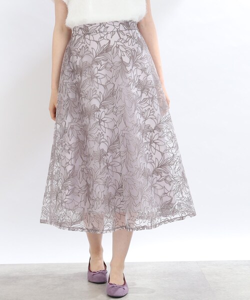 couture brooch（クチュールブローチ）の「◆【S-LL/秋冬新色！】チュール刺繍フレアースカート（スカート・レディース・ブラック系/グレー系・42/40/38/36）」の7枚目の写真