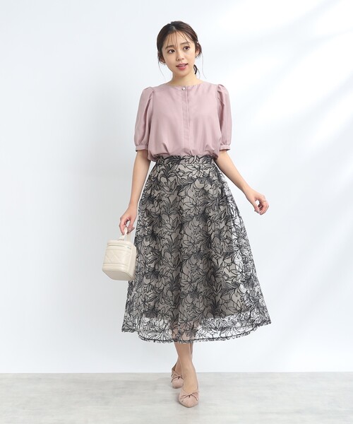 couture brooch（クチュールブローチ）の「◆【S-LL/秋冬新色！】チュール刺繍フレアースカート（スカート・レディース・ブラック系/グレー系・42/40/38/36）」の17枚目の写真