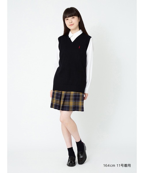 EASTBOY(イーストボーイ)の「ウール混ニット ベスト 12G スクール ニット 中学生 高校生 イーストボーイ ベスト(ベスト・キッズ・オフホワイト/チャコール/ネイビー・11号/9号)」の8枚目の写真