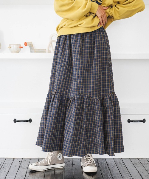 BAYFLOW(ベイフロー)の「チェックティアードスカート(スカート・レディース・ナチュラル/ネイビー・SMALL/MEDIUM)」の5枚目の写真