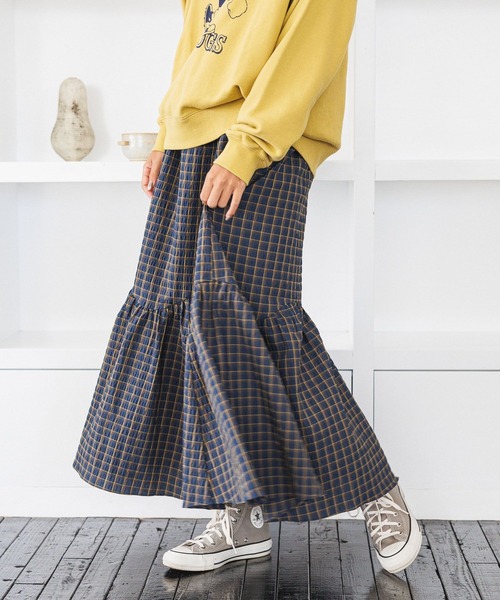 BAYFLOW(ベイフロー)の「チェックティアードスカート(スカート・レディース・ナチュラル/ネイビー・SMALL/MEDIUM)」の7枚目の写真