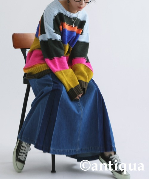 antiqua（アンティカ）の「カラフルマルチボーダーニット（ニット/セーター・レディース・マルチ/ブラックミックス・FREE）」の13枚目の写真