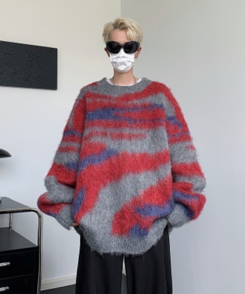 MGV（エムジーヴィー）の「ストリートグラデーションモヘアライクニット（ニット/セーター・メンズ・レッド/グリーン・X-LARGE/LARGE/MEDIUM）」の11枚目の写真