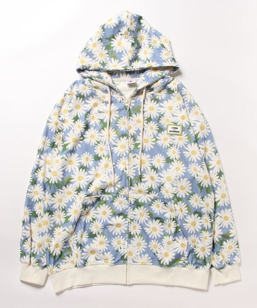 HOOK（フック）の「【HOOK】マーガレット総プリント前開きパーカー（パーカー・メンズ・グリーン/オレンジ/ブルー・M/XL/L）」の6枚目の写真