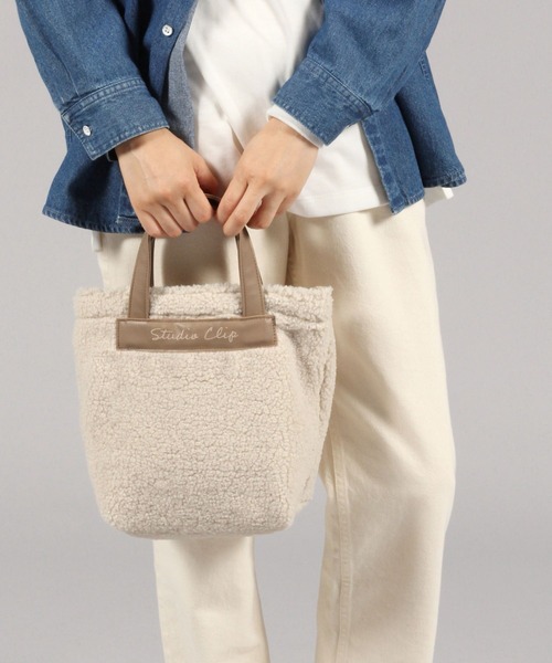 studio CLIP（スタディオクリップ）の「ボアロゴトートＭ（トートバッグ・レディース・グレー/ピンク/ブラウン/オフホワイト・FREE）」の5枚目の写真