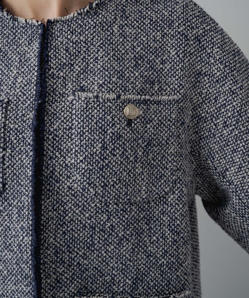 PUAL CE CIN（ピュアルセシン）の「ウール混ツイードジャケット（ノーカラージャケット・レディース・ネイビー/ブラック・FREE）」の15枚目の写真