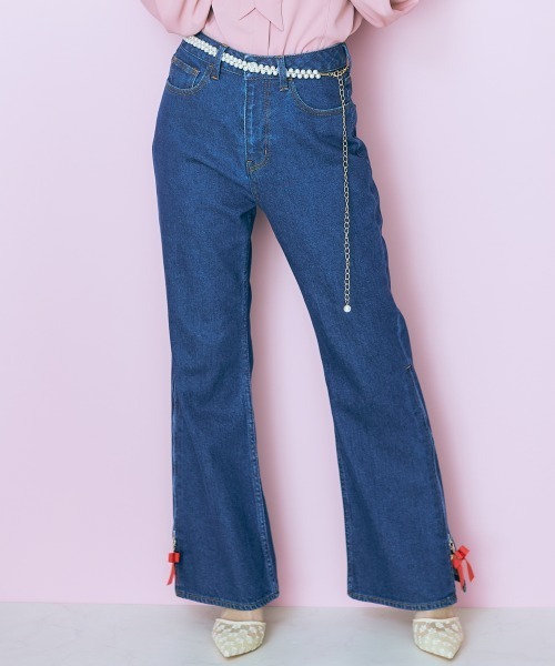 marun（マルン）の「＜大きいサイズ＞ 裾スリットデニムパンツ marun（デニムパンツ・レディース・ネイビー/ライトブルー・92/96/106/114/122/80/84/88/98）」の17枚目の写真