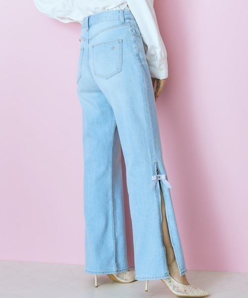 marun（マルン）の「＜大きいサイズ＞ 裾スリットデニムパンツ marun（デニムパンツ・レディース・ネイビー/ライトブルー・92/96/106/114/122/80/84/88/98）」の9枚目の写真