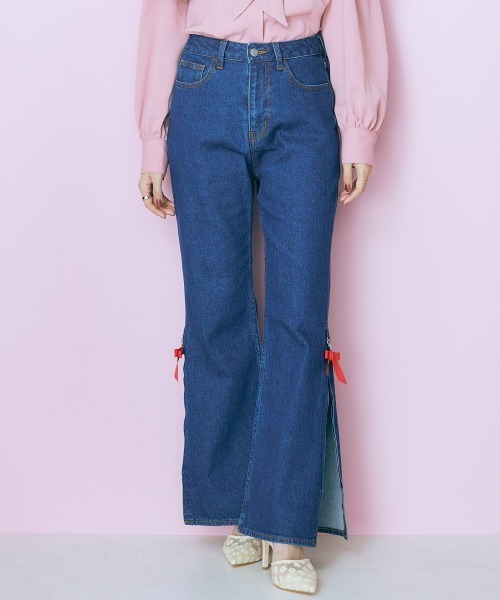 marun（マルン）の「＜大きいサイズ＞ 裾スリットデニムパンツ marun（デニムパンツ・レディース・ネイビー/ライトブルー・92/96/106/114/122/80/84/88/98）」の13枚目の写真