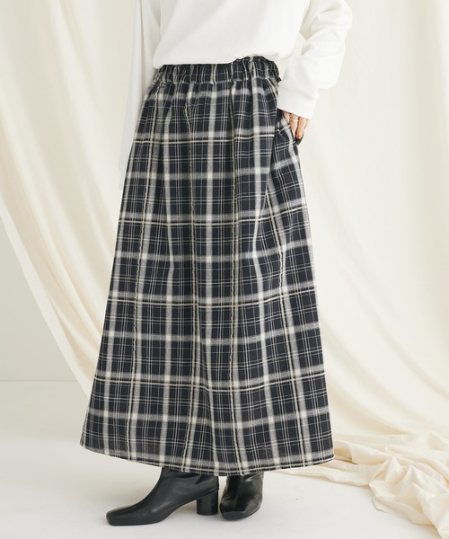 CRAFT STANDARD BOUTIQUE(クラフトスタンダードブティック)の「先染めチェック(小)スカート(スカート・レディース・ブラック/マスタード・FREE)」の1枚目の写真
