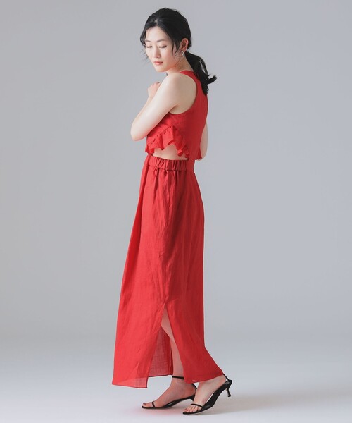 EFFE BEAMS（エッフェビームス）の「EFFE BEAMS / ラミー マキシワンピース（ワンピース・レディース・レッド/ダークグリーン・38/36）」の8枚目の写真