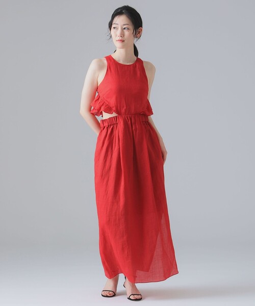 EFFE BEAMS（エッフェビームス）の「EFFE BEAMS / ラミー マキシワンピース（ワンピース・レディース・レッド/ダークグリーン・38/36）」の9枚目の写真