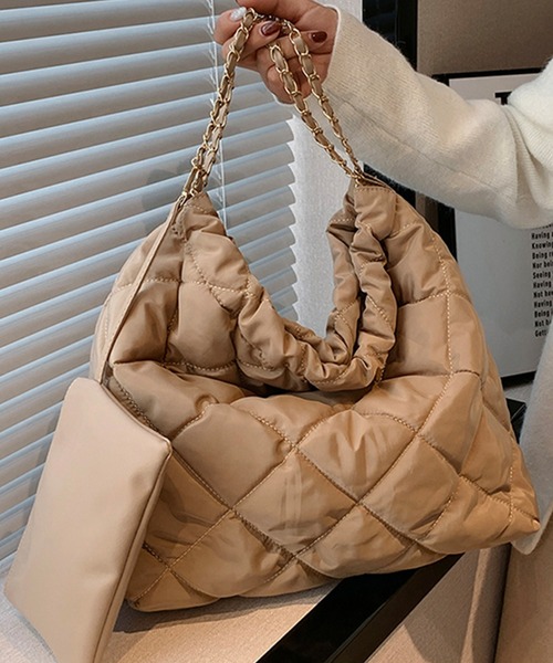 セール】レディース キルティングチェーンショルダーバッグ+ミニポーチ