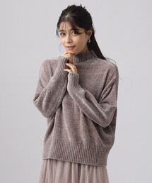 ◆【上品な光沢】なめらか ベロアモール モックネックニット