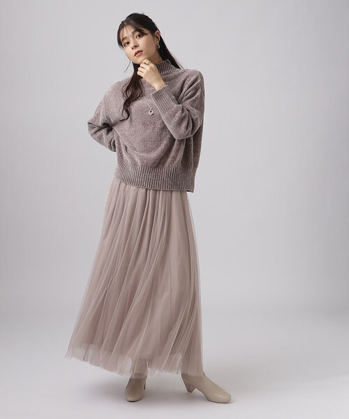 DRESKIP（ドレスキップ）の「◆【上品な光沢】なめらか ベロアモール モックネックニット（ニット/セーター・レディース・ベージュ/グレー/オフホワイト/ベビーピンク・02/03/04）」の14枚目の写真