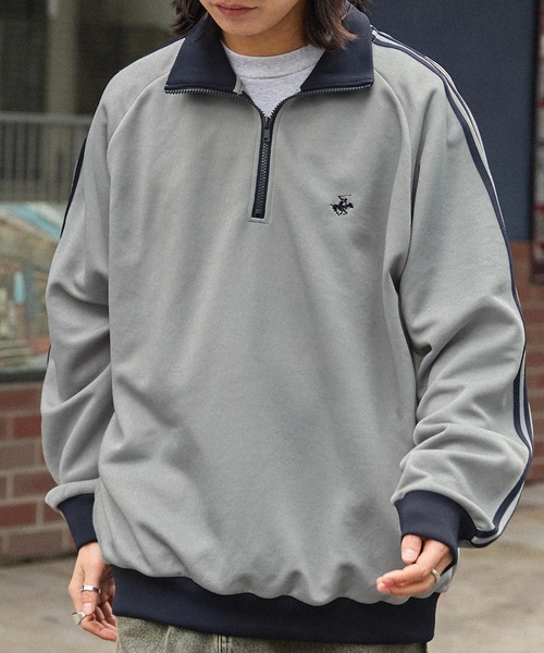 BEVERLY HILLS POLO CLUB（ビバリーヒルズポロクラブ）の「BEVERLY HILLS POLO CLUB/ビバリーヒルズポロクラブ 別注 ロゴ刺繍 サイドライン ハーフジップ トラックプルオーバー（スウェット・レディース・サックスブルー/ライトグレー/ブラック/ベージュ/アイボリー・M/L）」の5枚目の写真