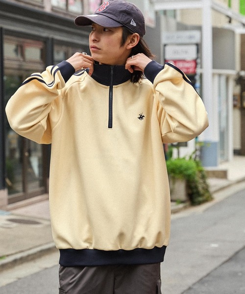 BEVERLY HILLS POLO CLUB（ビバリーヒルズポロクラブ）の「BEVERLY HILLS POLO CLUB/ビバリーヒルズポロクラブ 別注 ロゴ刺繍 サイドライン ハーフジップ トラックプルオーバー（スウェット・レディース・サックスブルー/ライトグレー/ブラック/ベージュ/アイボリー・M/L）」の14枚目の写真