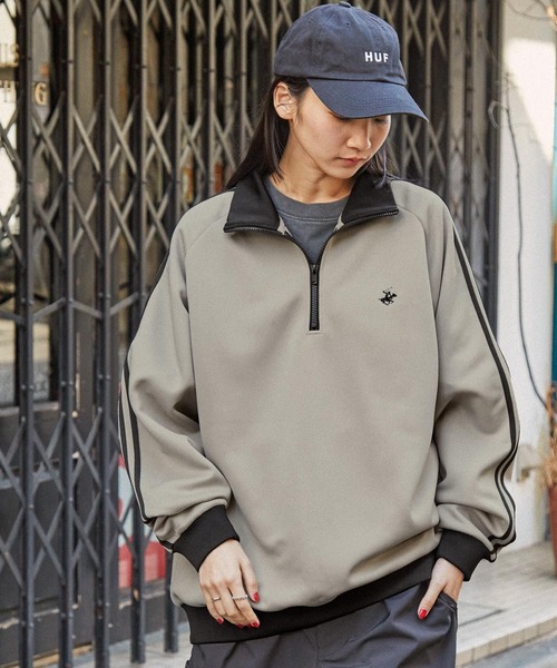 BEVERLY HILLS POLO CLUB（ビバリーヒルズポロクラブ）の「BEVERLY HILLS POLO CLUB/ビバリーヒルズポロクラブ 別注 ロゴ刺繍 サイドライン ハーフジップ トラックプルオーバー（スウェット・レディース・サックスブルー/ライトグレー/ブラック/ベージュ/アイボリー・M/L）」の20枚目の写真