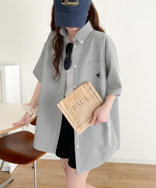 Java(ジャバ)の「《JAVA ジャバコラボ》着回し力抜群。胸刺繍サッカー素材シャツ(シャツ/ブラウス・レディース・アイボリー/ブルー/ネイビー系/オフホワイト/モカ・LARGE/MEDIUM/SMALL/X-LARGE)」の5枚目の写真