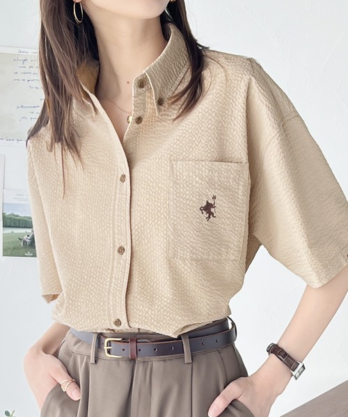 Java(ジャバ)の「《JAVA ジャバコラボ》着回し力抜群。胸刺繍サッカー素材シャツ(シャツ/ブラウス・レディース・アイボリー/ブルー/ネイビー系/オフホワイト/モカ・LARGE/MEDIUM/SMALL/X-LARGE)」の3枚目の写真