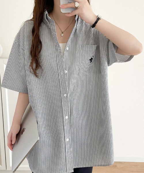 Java(ジャバ)の「《JAVA ジャバコラボ》着回し力抜群。胸刺繍サッカー素材シャツ(シャツ/ブラウス・レディース・アイボリー/ブルー/ネイビー系/オフホワイト/モカ・LARGE/MEDIUM/SMALL/X-LARGE)」の13枚目の写真