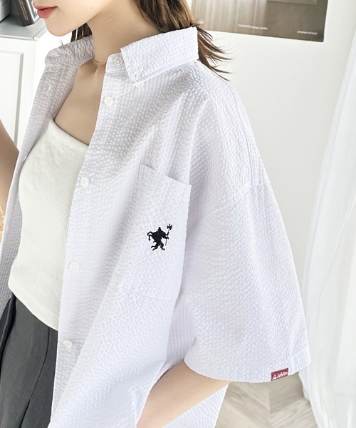 Java(ジャバ)の「《JAVA ジャバコラボ》着回し力抜群。胸刺繍サッカー素材シャツ(シャツ/ブラウス・レディース・アイボリー/ブルー/ネイビー系/オフホワイト/モカ・LARGE/MEDIUM/SMALL/X-LARGE)」の11枚目の写真