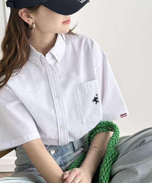 Java(ジャバ)の「《JAVA ジャバコラボ》着回し力抜群。胸刺繍サッカー素材シャツ(シャツ/ブラウス・レディース・アイボリー/ブルー/ネイビー系/オフホワイト/モカ・LARGE/MEDIUM/SMALL/X-LARGE)」の6枚目の写真