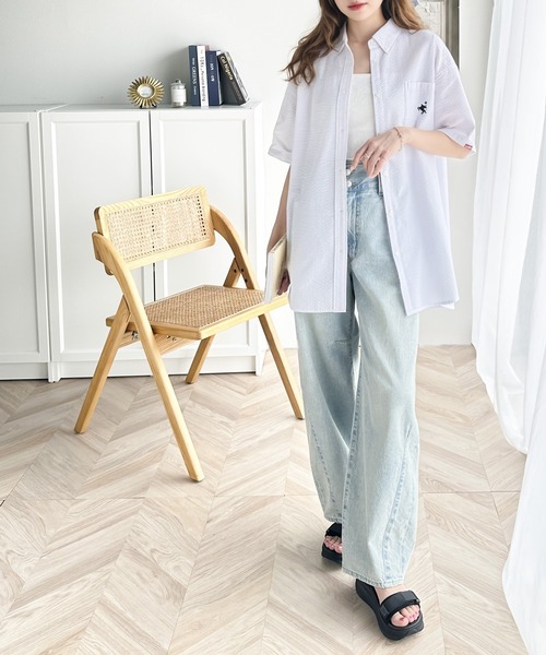 Java(ジャバ)の「《JAVA ジャバコラボ》着回し力抜群。胸刺繍サッカー素材シャツ(シャツ/ブラウス・レディース・アイボリー/ブルー/ネイビー系/オフホワイト/モカ・LARGE/MEDIUM/SMALL/X-LARGE)」の9枚目の写真