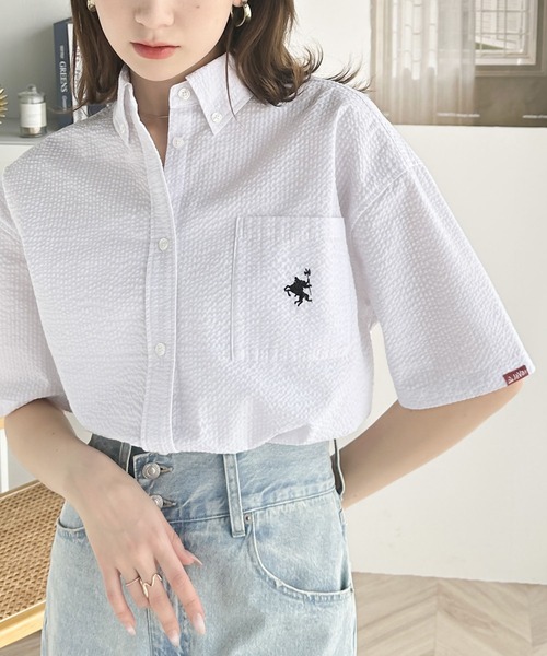 Java(ジャバ)の「《JAVA ジャバコラボ》着回し力抜群。胸刺繍サッカー素材シャツ(シャツ/ブラウス・レディース・アイボリー/ブルー/ネイビー系/オフホワイト/モカ・LARGE/MEDIUM/SMALL/X-LARGE)」の10枚目の写真