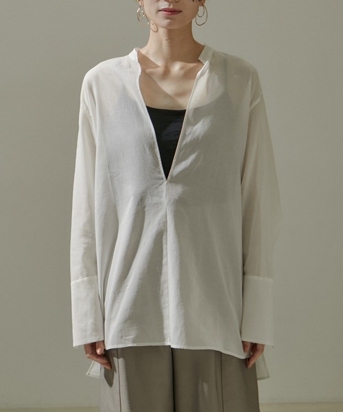 SALON adam et rope'(サロン アダム エ ロペ)の「オーガニックコットンスキッパーカラーシアーオーバーシャツ(シャツ/ブラウス・レディース・ホワイト/ブラック/ブラウン系その他2・FREE)」の17枚目の写真