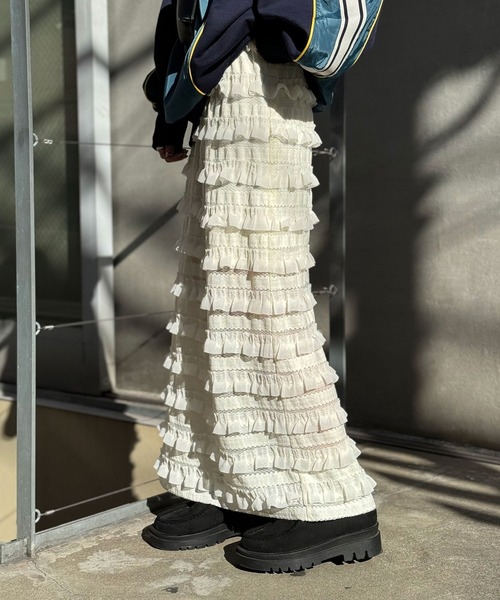 CIAOPANIC（チャオパニック）の「フリルレースＩラインスカート（スカート・レディース・ブラック/ホワイト/ライム・FREE）」の8枚目の写真