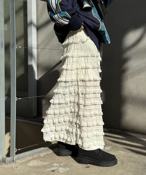 CIAOPANIC（チャオパニック）の「フリルレースＩラインスカート（スカート・レディース・ブラック/ホワイト/ライム・FREE）」の9枚目の写真