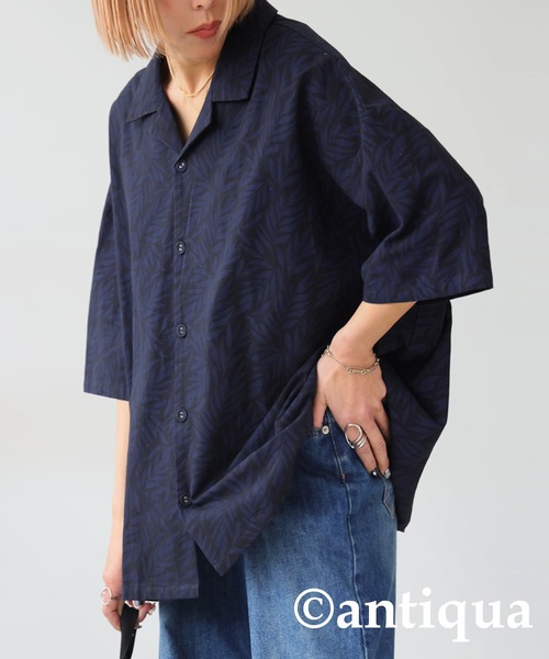 antiqua(アンティカ)の「リーフ柄シャツ(シャツ/ブラウス・レディース・ベージュ系その他/ブラック系その他・FREE)」の11枚目の写真