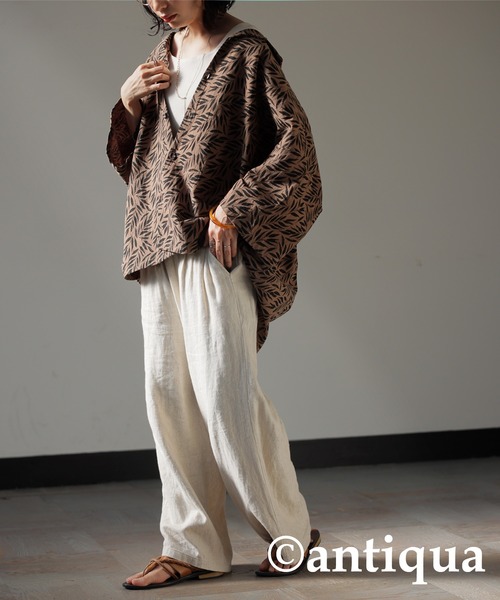 antiqua(アンティカ)の「リーフ柄シャツ(シャツ/ブラウス・レディース・ベージュ系その他/ブラック系その他・FREE)」の20枚目の写真