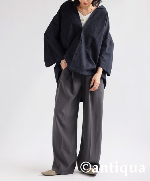antiqua(アンティカ)の「リーフ柄シャツ(シャツ/ブラウス・レディース・ベージュ系その他/ブラック系その他・FREE)」の8枚目の写真