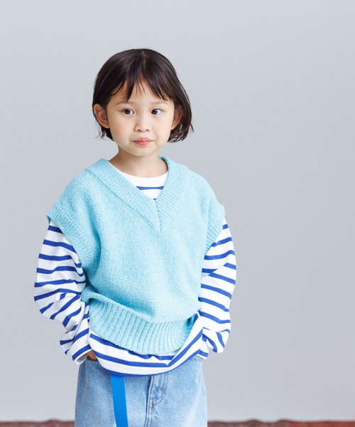 LOWRYS FARM(ローリーズファーム)の「ブークレニットベスト 100822(ベスト・キッズ・ブルー/イエロー/ホワイト・150cm/140cm/130cm/120cm/110cm)」の2枚目の写真
