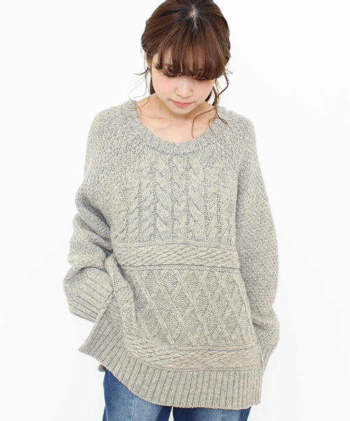 Kastane（カスタネ）の「切り替えざっくりニット（ニット/セーター・レディース・アイボリー/グレー/ライトグレー・FREE）」の3枚目の写真