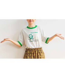 シモジマコラボ　レトロ包装紙をとびだした　ゆるっとファンシーリンガーＴシャツ