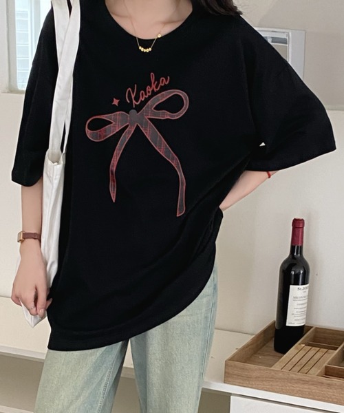 DIAVEL(ディアベル)の「韓国風 リボンデザイン半袖ビッグTシャツ(Tシャツ/カットソー・レディース・ホワイト/ブラック・M)」の14枚目の写真